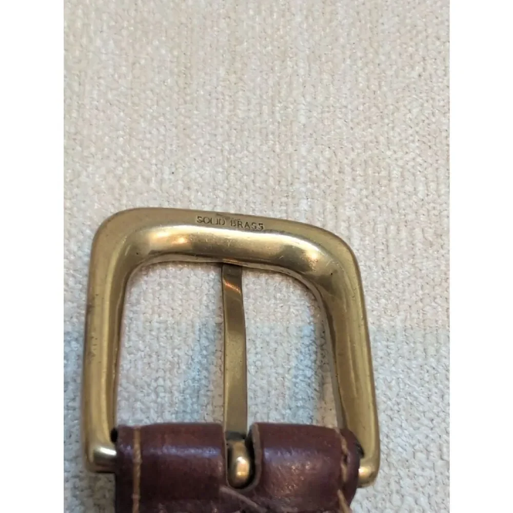 Men's Brown Leather Belt with Solid Brass Buckle Size 52 Made In USA